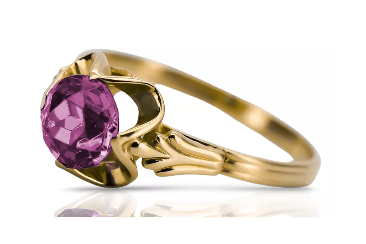 Vintage craft Ring Amethyst 14K Yellow gold vrc023y